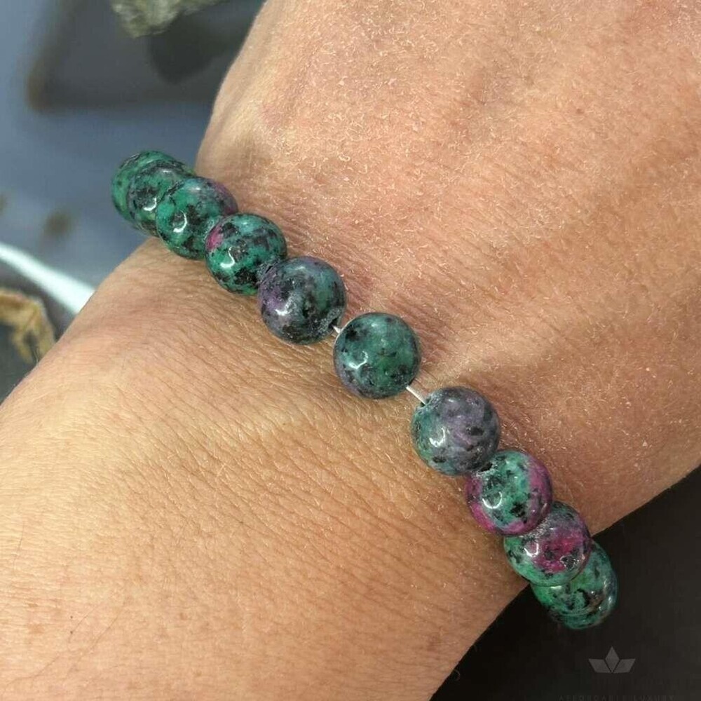 Sterling Silver Ruby Zoisite Beads 8" Bracelet For Women
